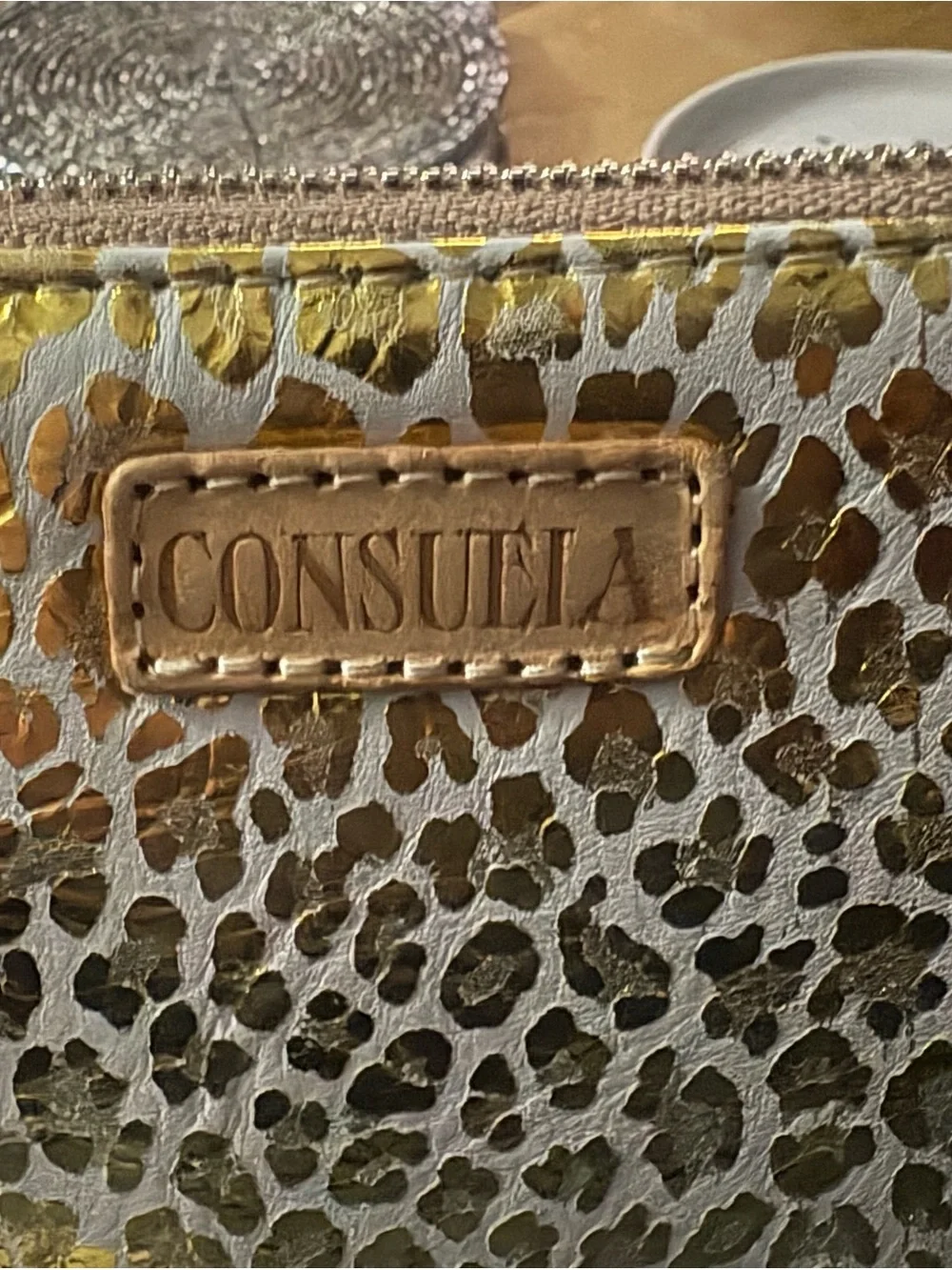 Consuela Metallic Gold and White Leopard Zip Wallet